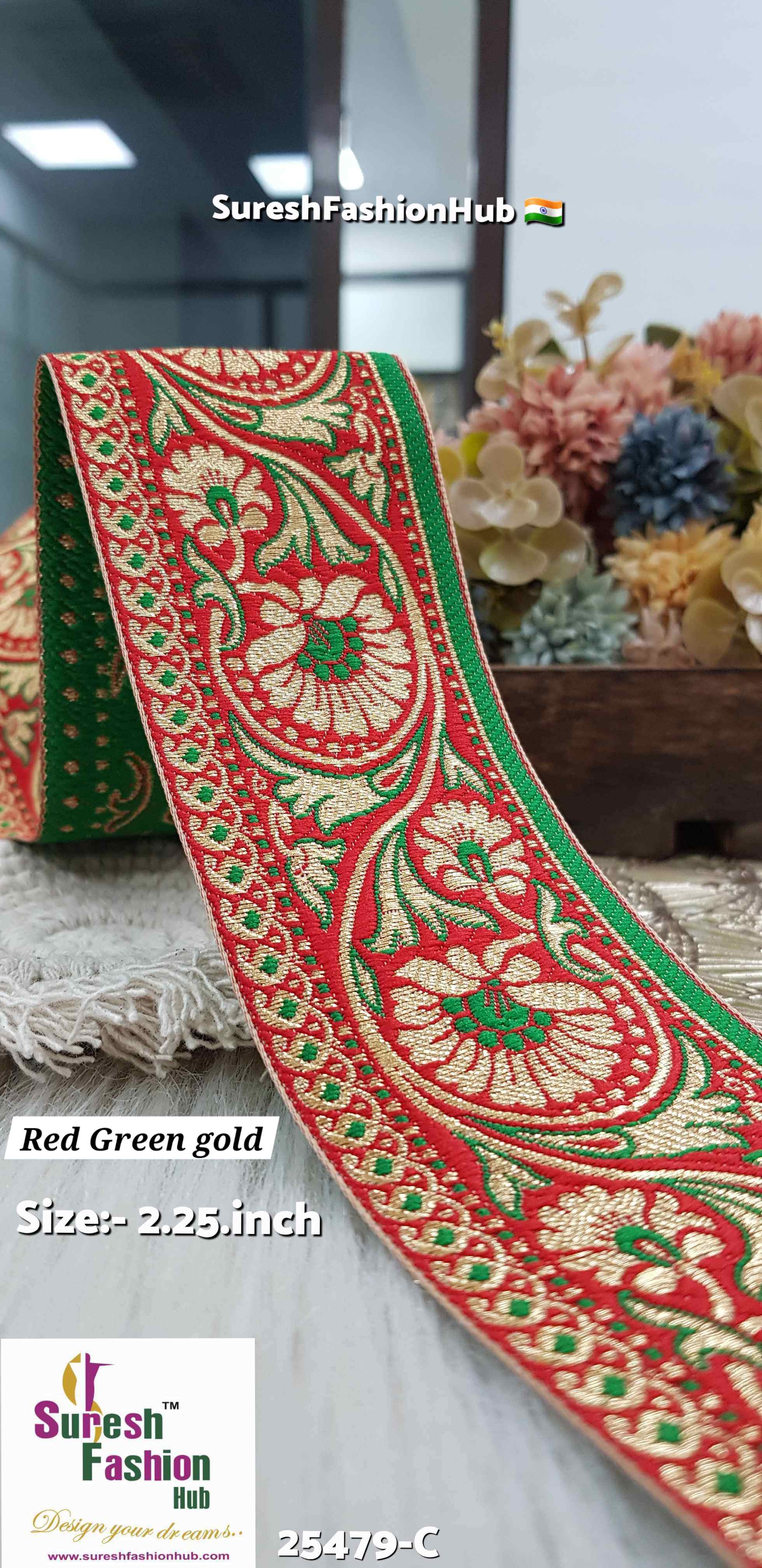 Red  Green Gold Regal Banarasi Lace