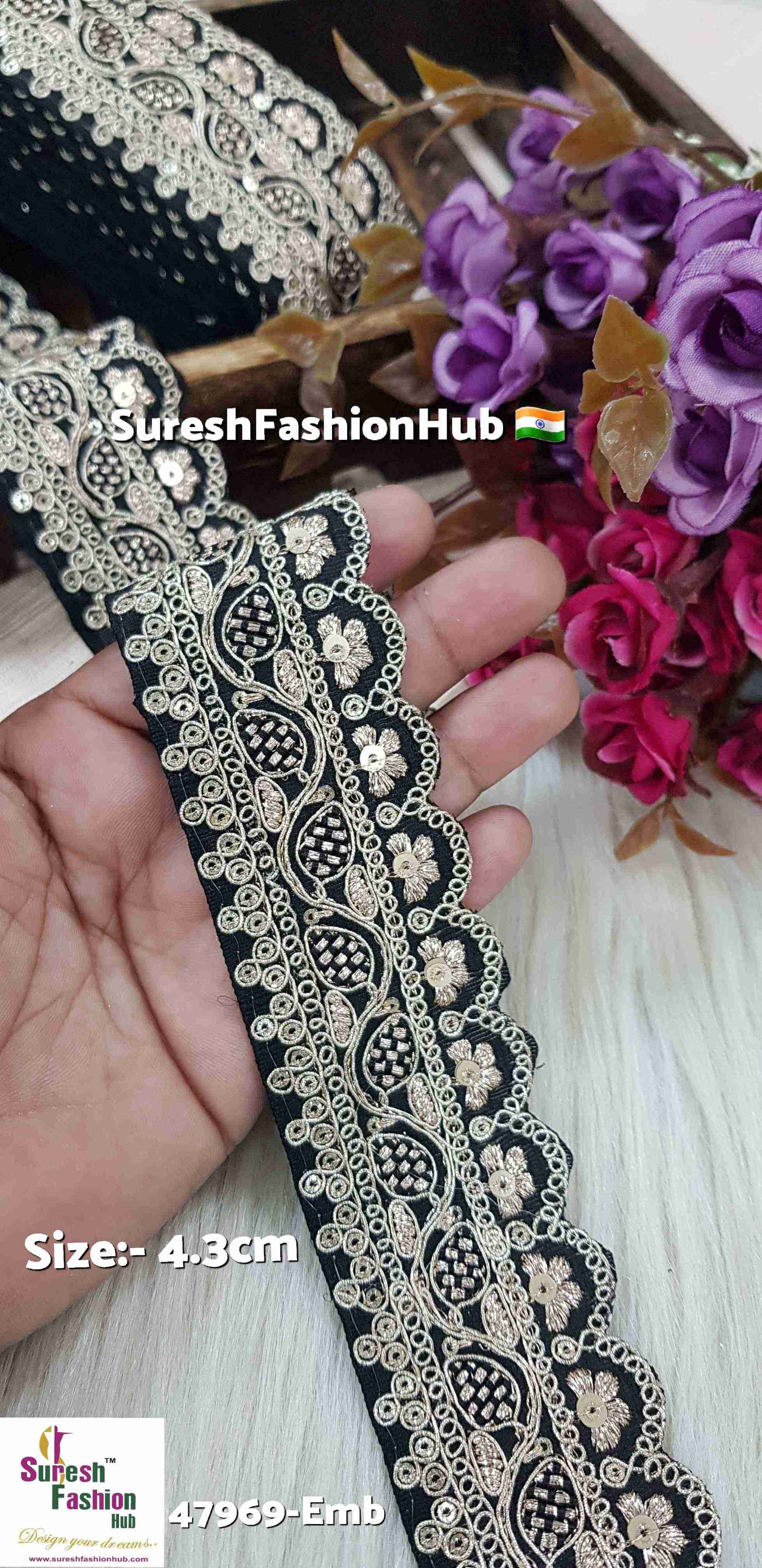 Black Pearl Blossom Scallop Embroidery Lace