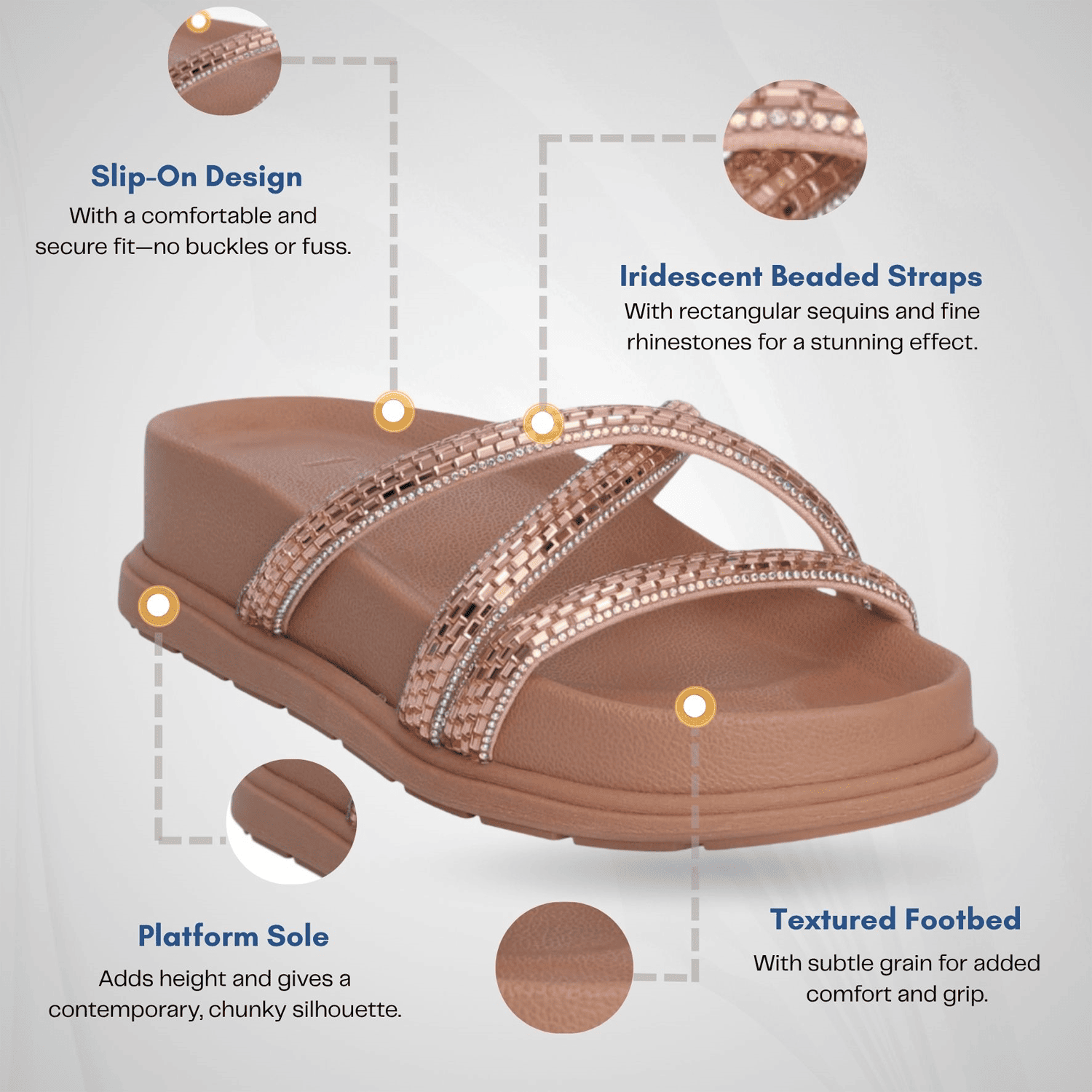 Women Rose Gold Sparkle Band Slides