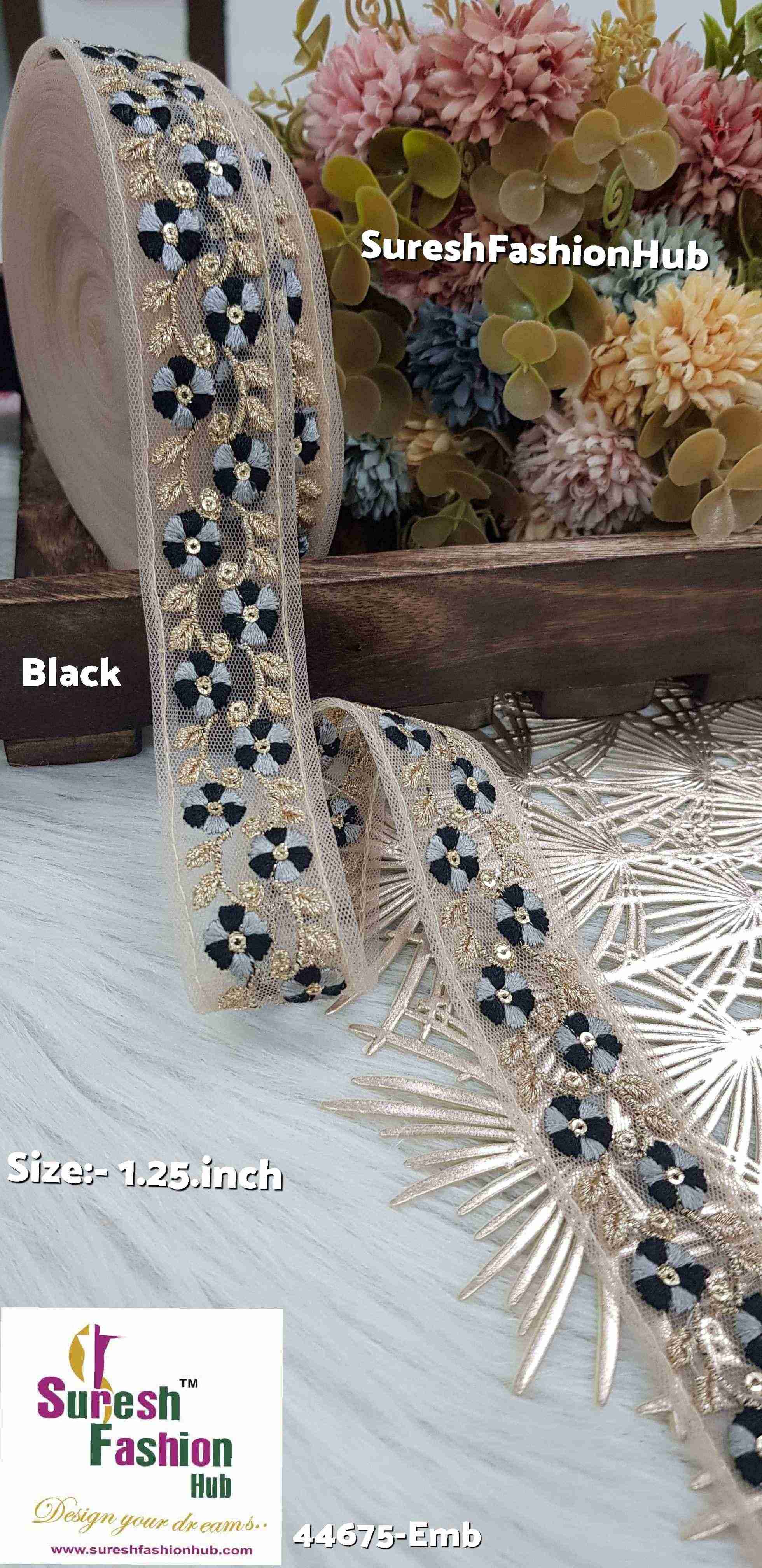 Dual Tone Black Embroidered Net Lace