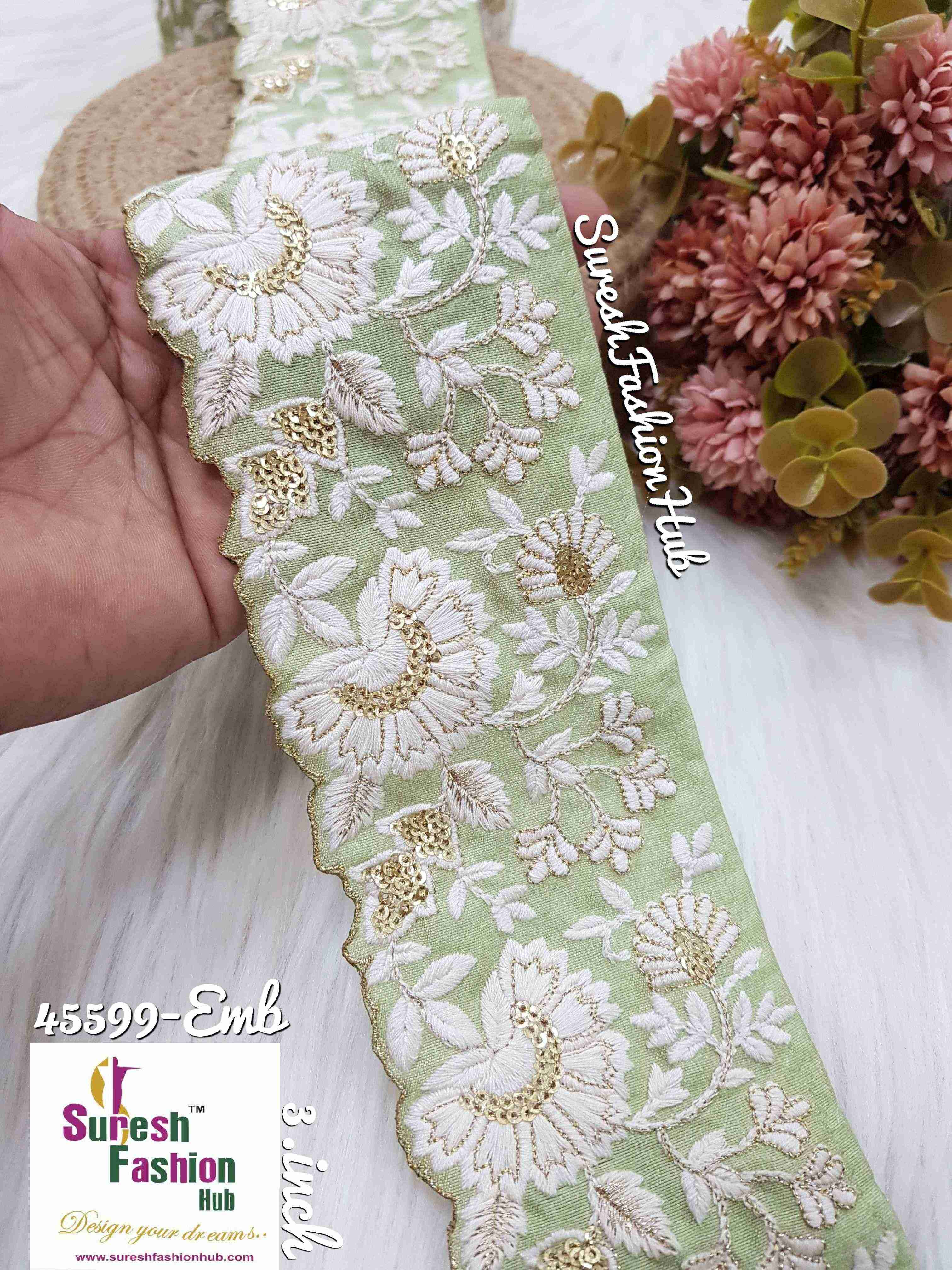 Pastel Green Bloom Embroidered Trim
