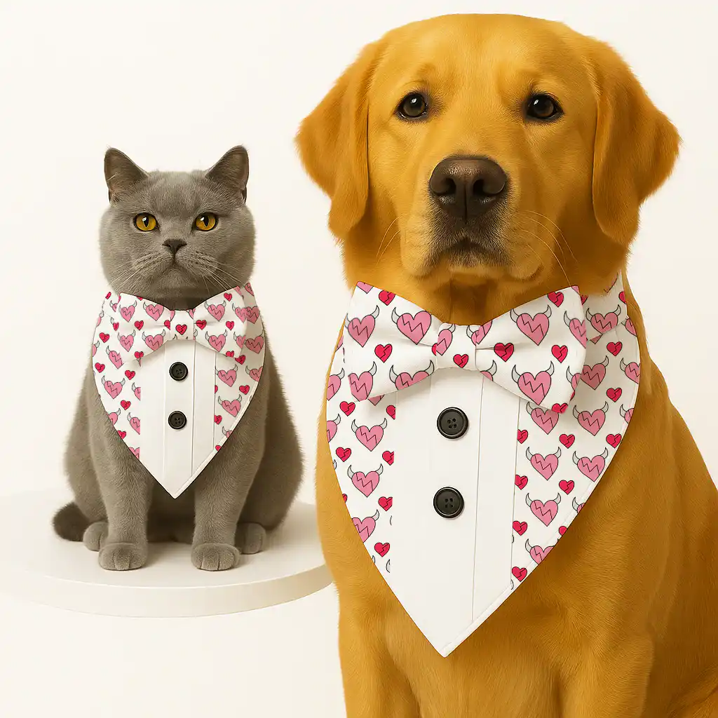 PawsIndia Valentines Edition Hearts with Wings Printed Tuxedo for Pets