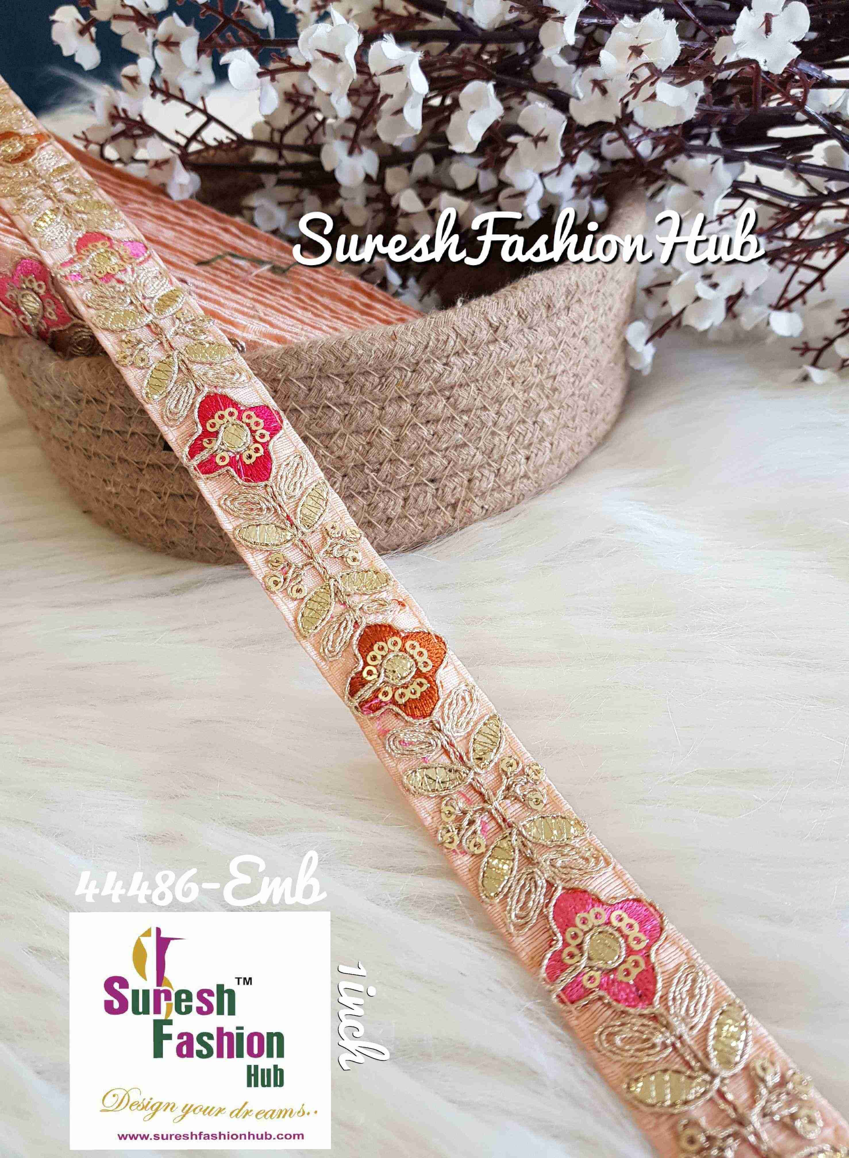 Peach Leaves And Flowers Gota Patti Trim