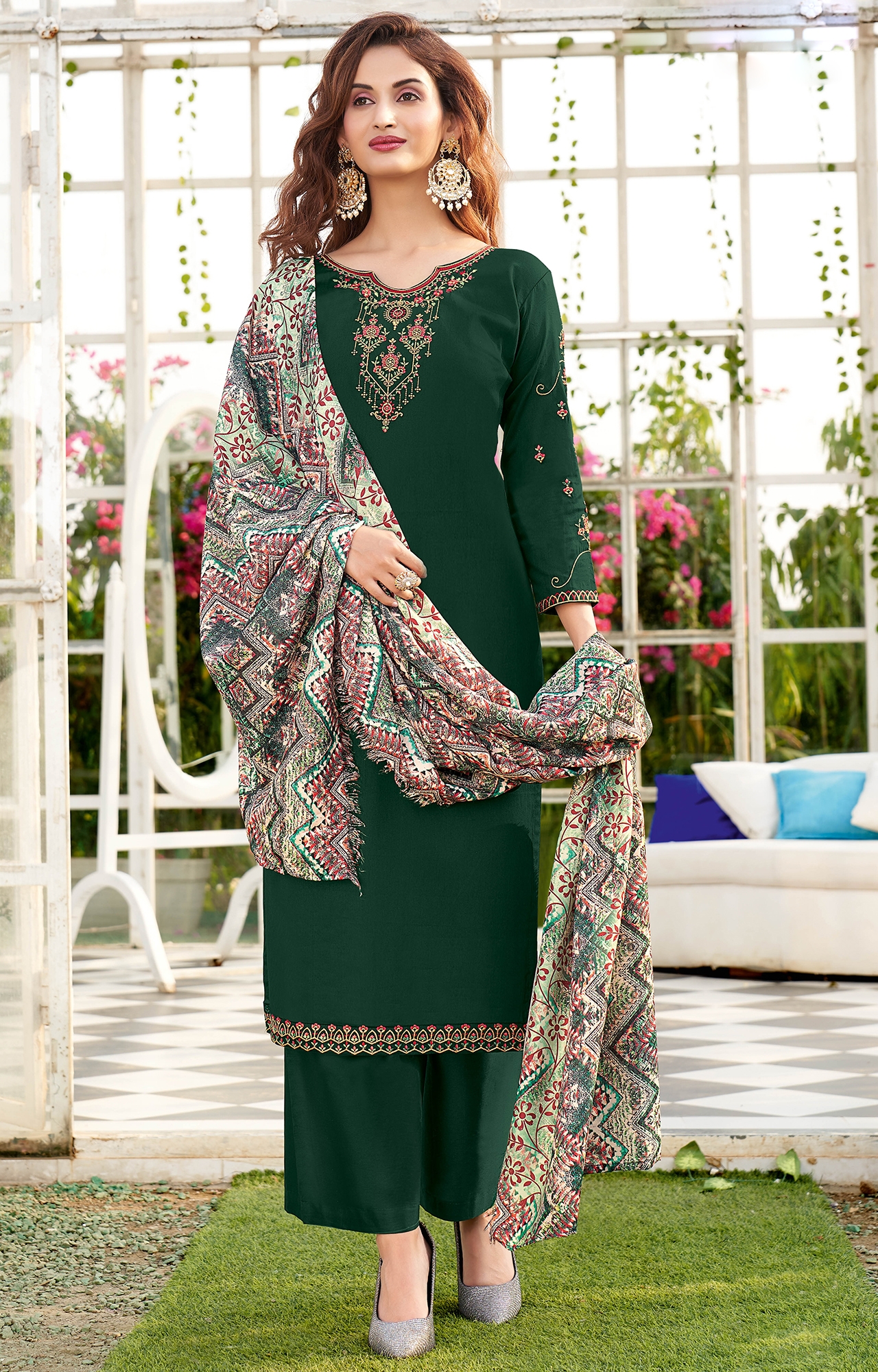 Green Color Jam Cotton lace & Embroidery Unstitched Dress Material-FL_PANIHARI2011_DM