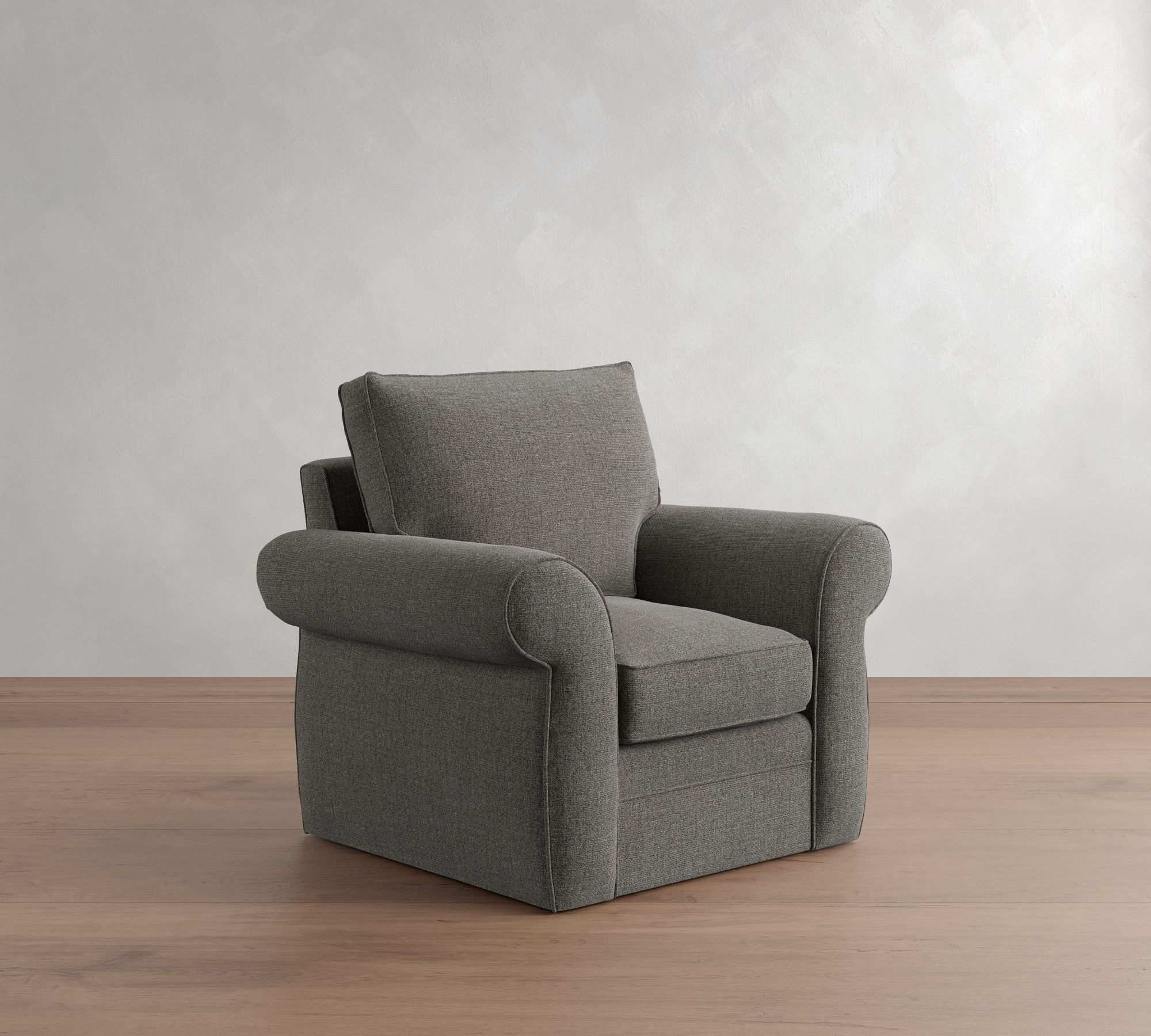 Pottery Barn | Pearce Roll Arm Upholstered Armchair, Basketweave Slub Charcoal