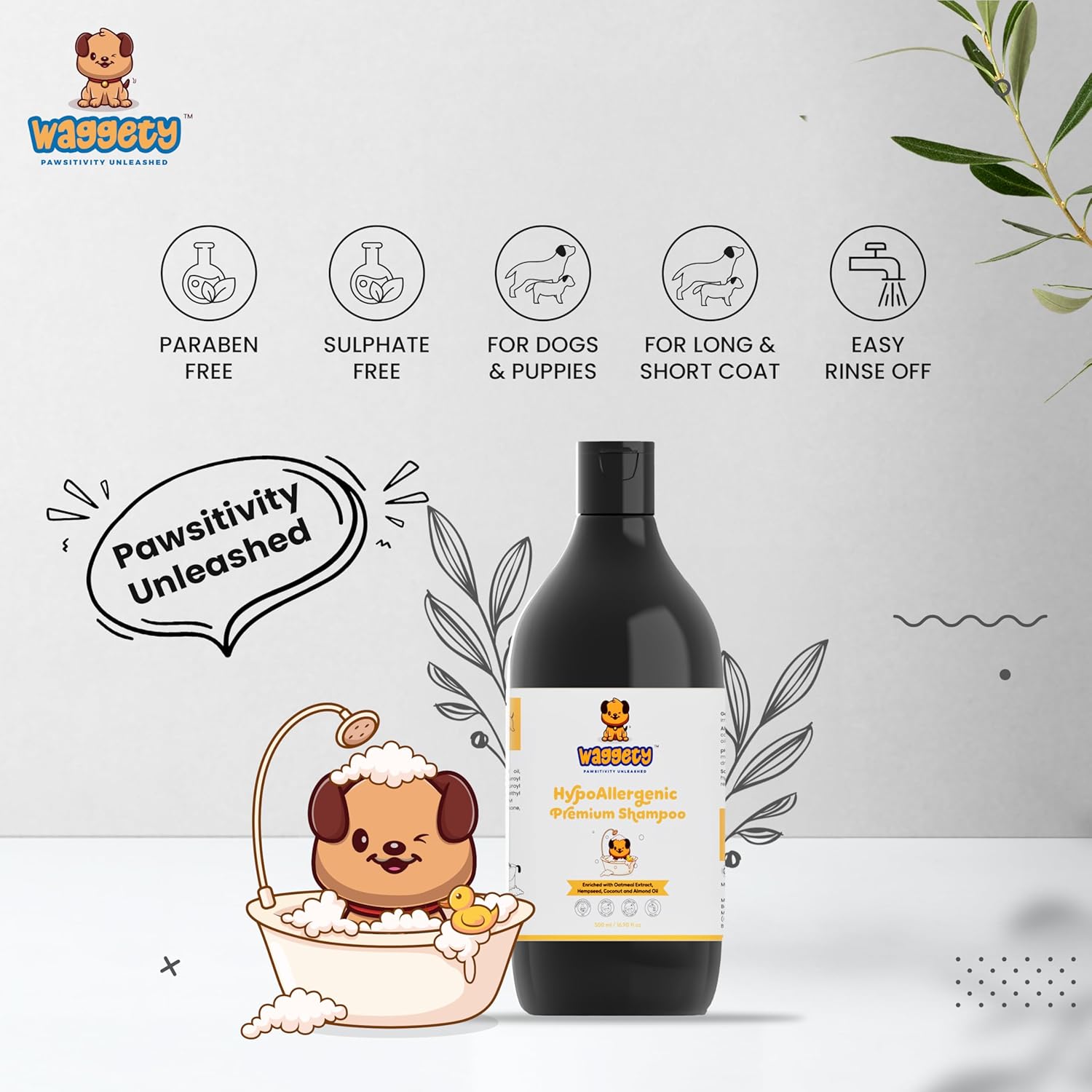 Waggety Hypoallergenic Dog Shampoo, 500ml