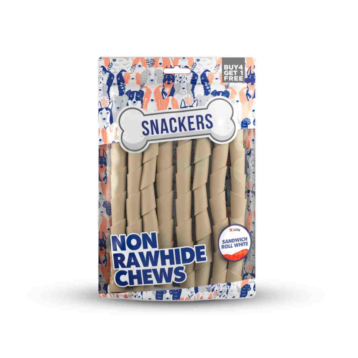 Snackers Non Rawhide Chews Sandwich Roll White for Dogs, 225 g