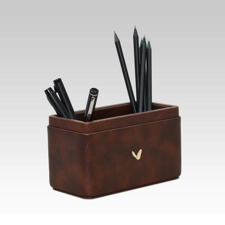 Pen/Pencil Holder | Faux Leather | Rectangular Medium | Classic | Brown