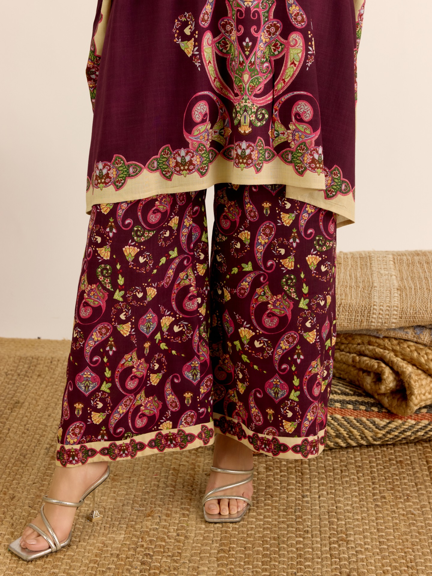 Wine Dandelion Kurta Set