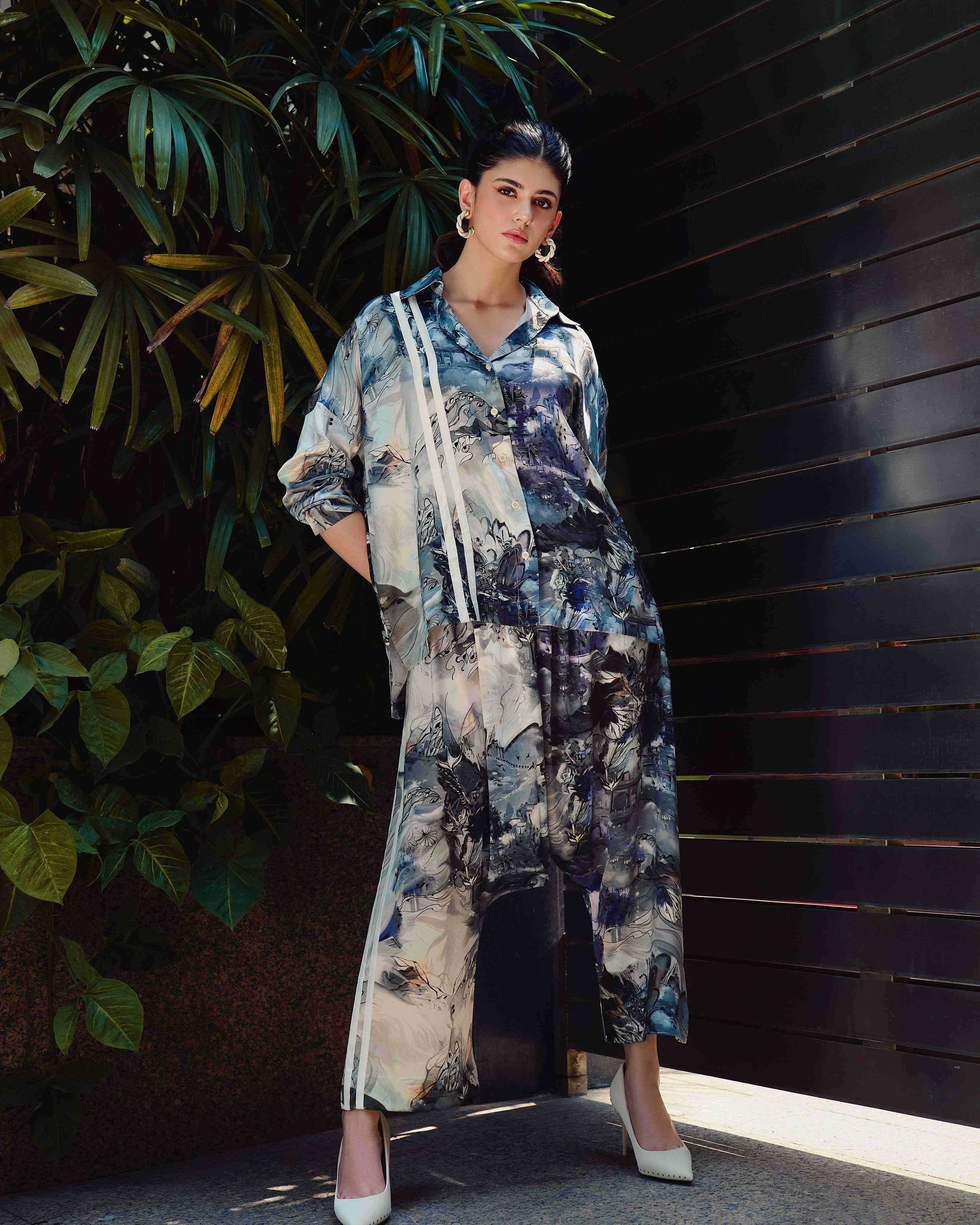 Ink Bleed Printed Shirt with Pants