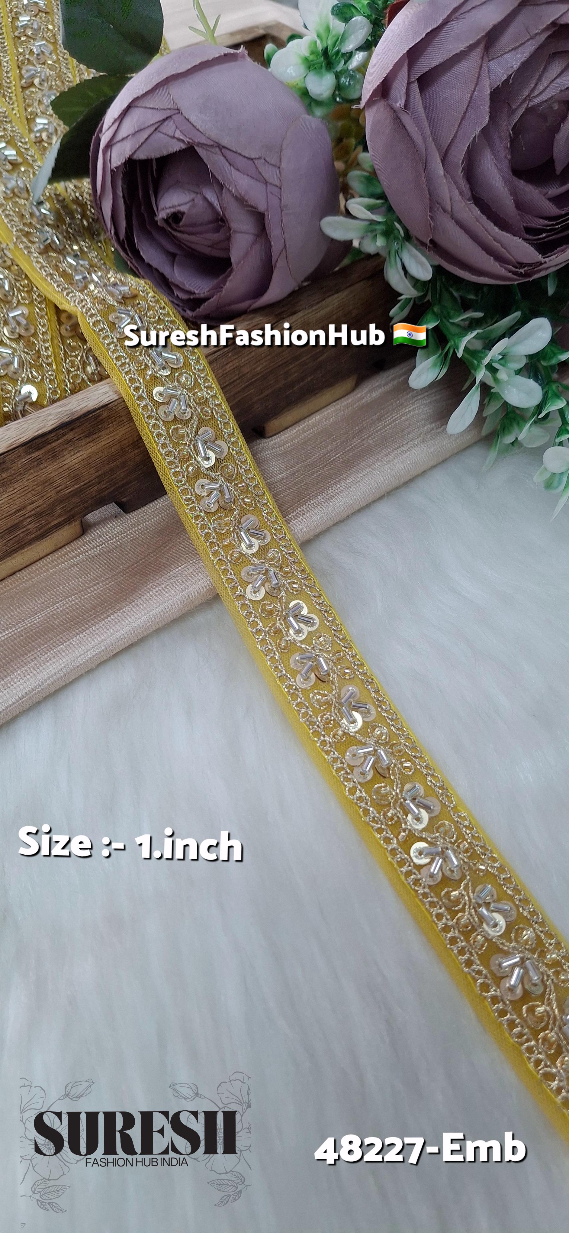 Yellow Pearl Embroidery Net Lace