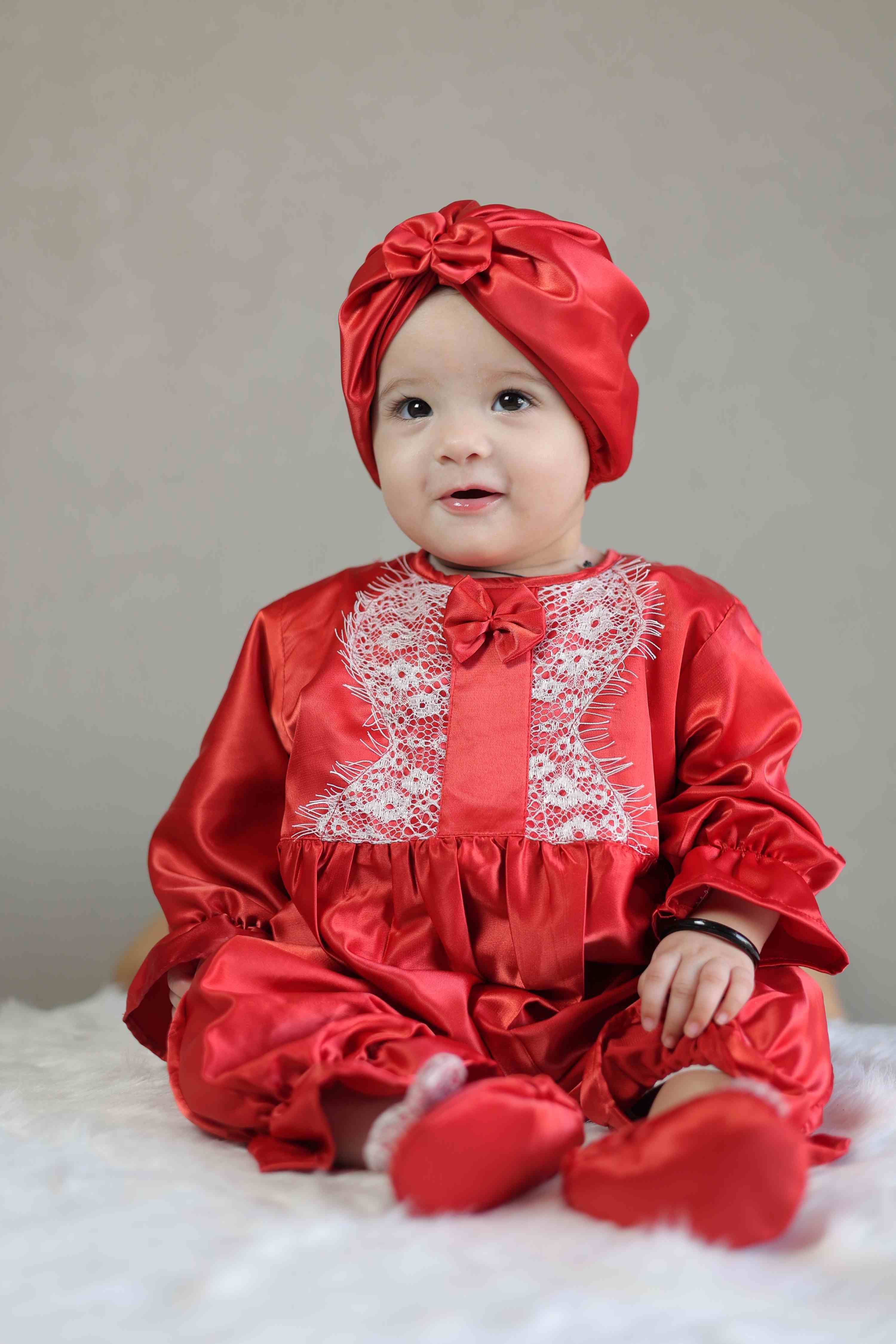 Radiant Ruby Romper and Turban Set