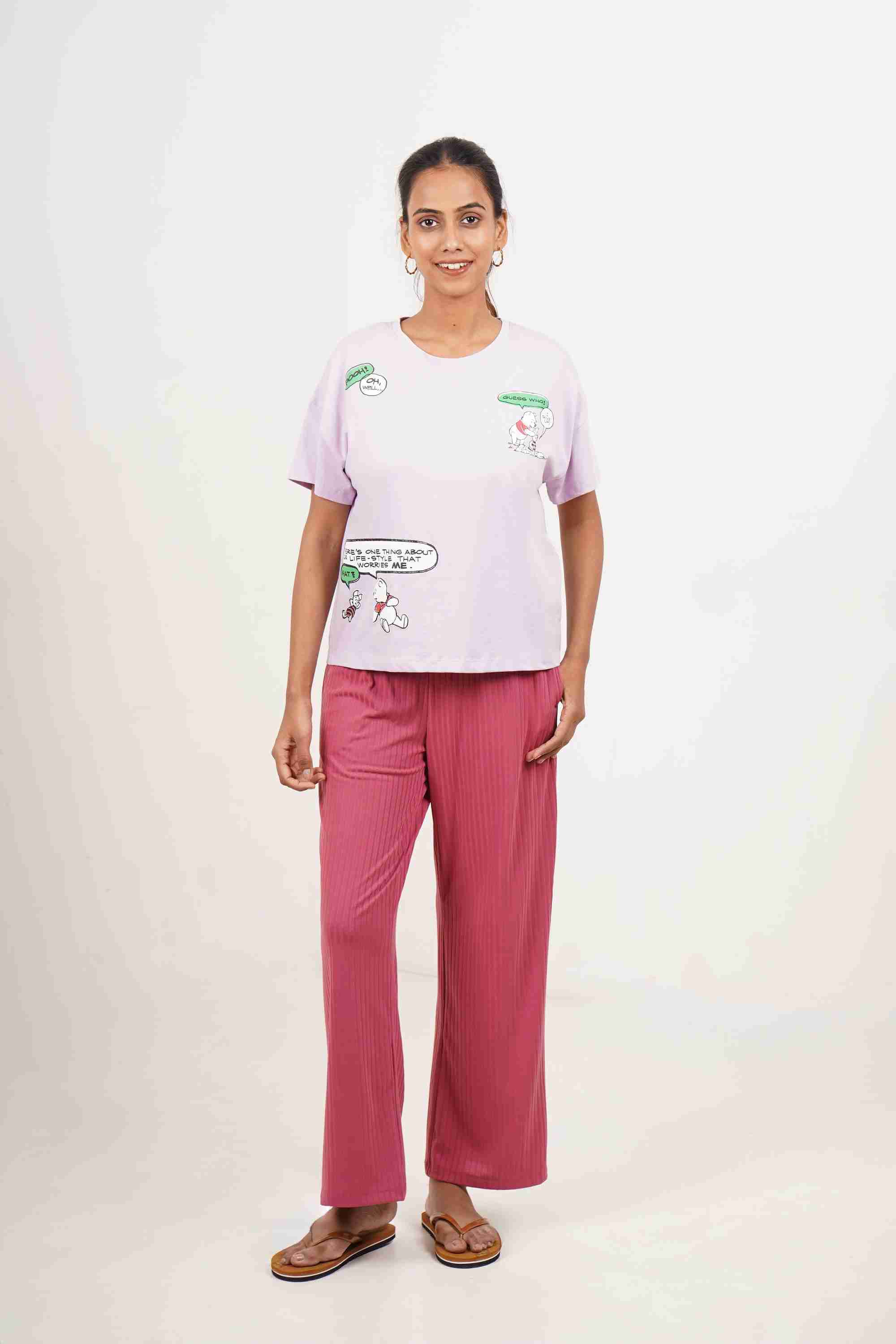 Printed Blended Fabric Round Neck Women's T-Shirt