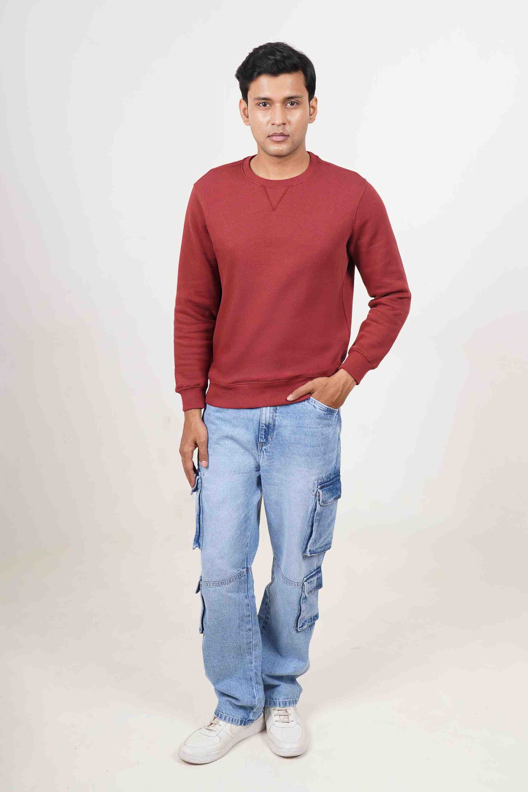 Solid Blended Fabric Regular Fit Men Sweatshirt