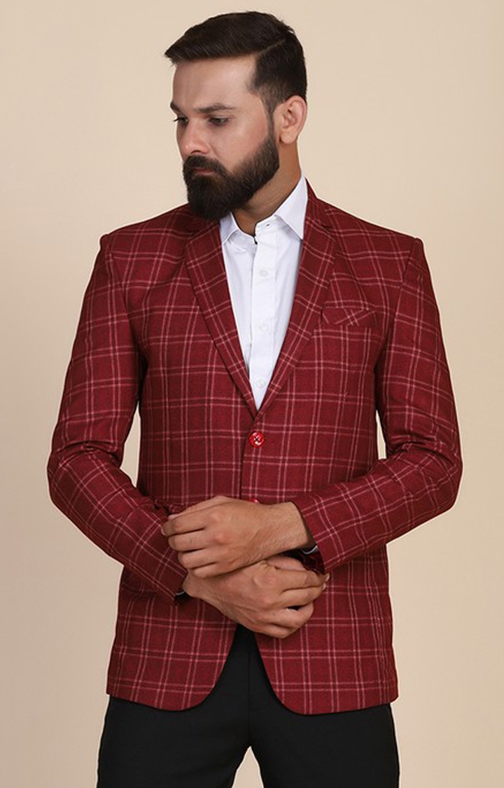 TAHVO | Tahvo Men Tweed Maroon Check Blazer 0