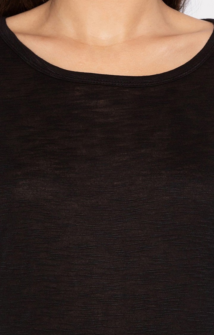 Black Solid Blouson Top