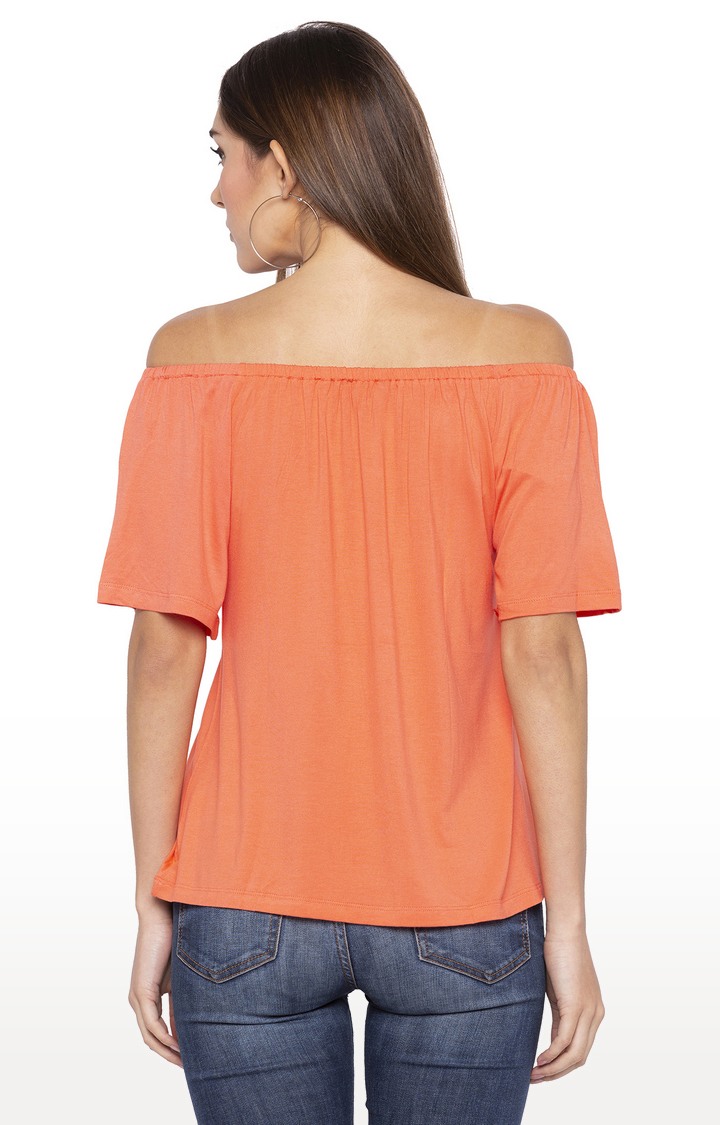 Orange Solid Off Shoulder Top