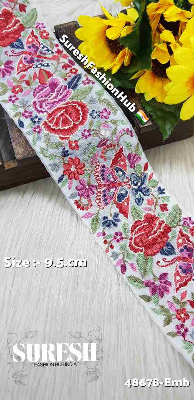 48678-Emb Color No 1 Cross Stitch Butterfly & Flower Border