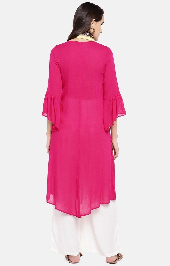globus | Women's Pink Cotton Solid Asymmetric Kurta 3