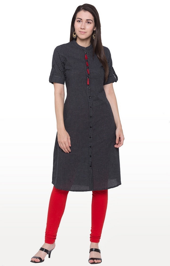 Buy Yosha Women's Cotton Black and Red Checks Fabric Kurti at Amazon.in