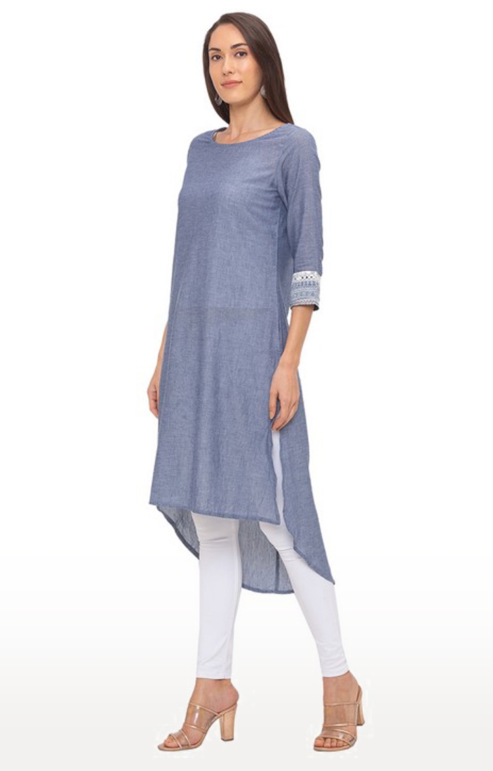 globus | Women's Grey Cotton Solid Kurtas 2
