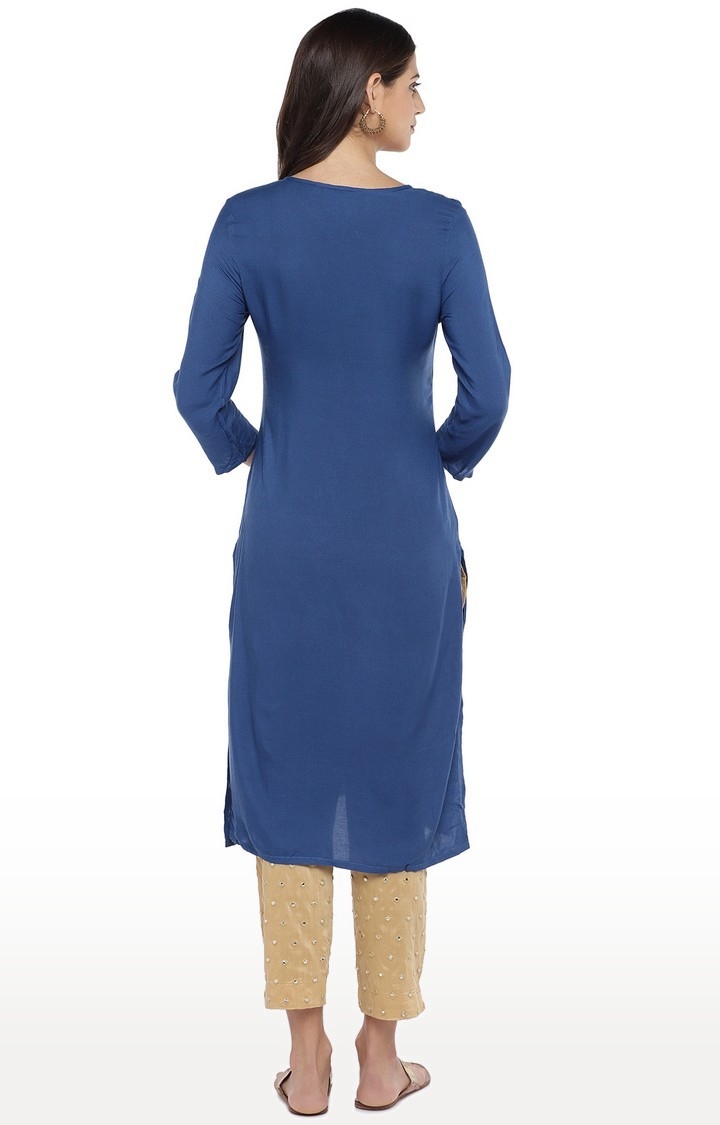 globus | Women's Blue Cotton Solid Kurtis 2