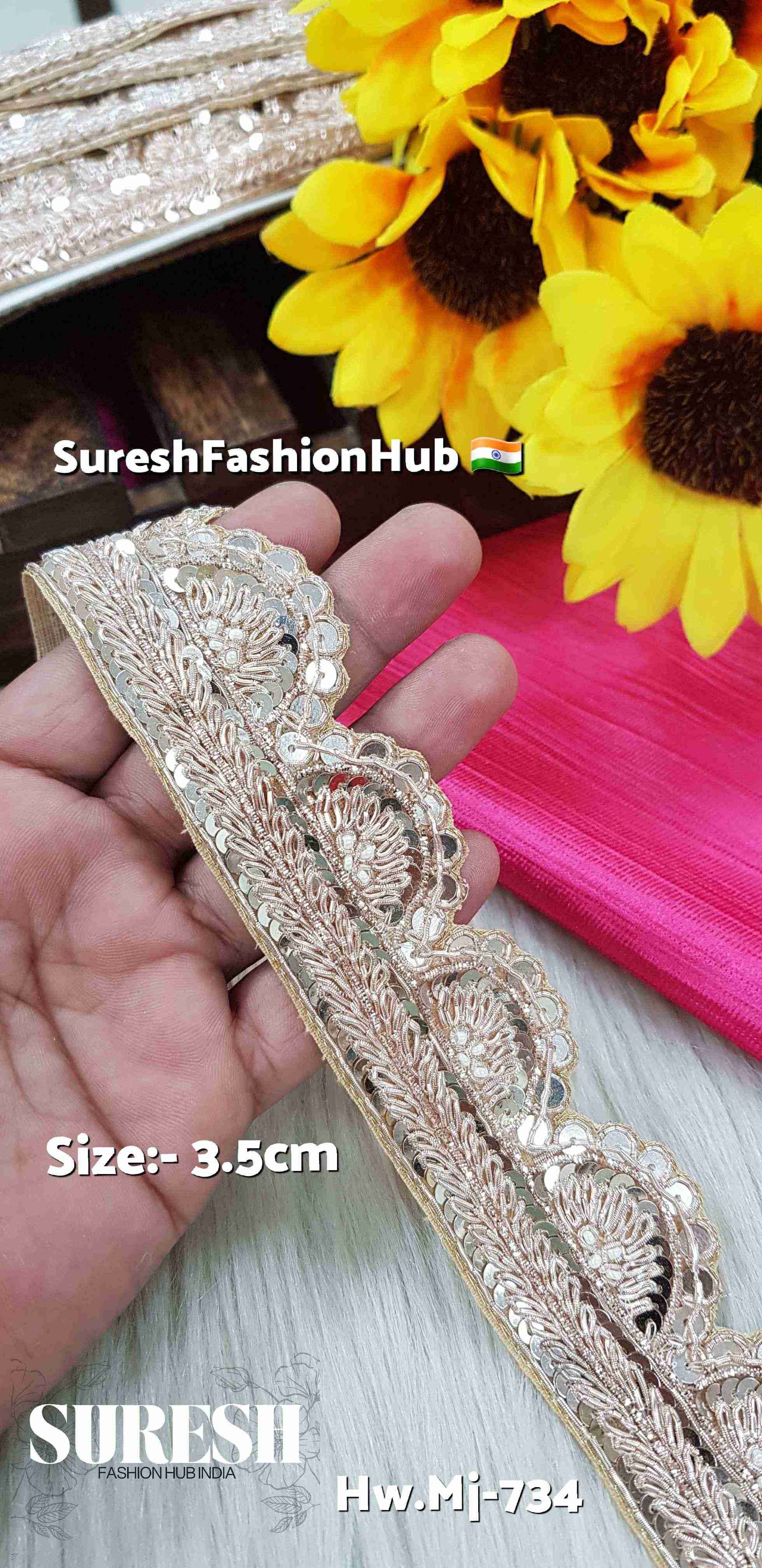 Rose Gold Handcrafted Zardozi One-Side Scalloped Cutwork