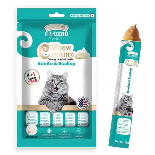 Grain Zero Bonito and Scallop Lickable Creamy Treats for Cats, 75g
