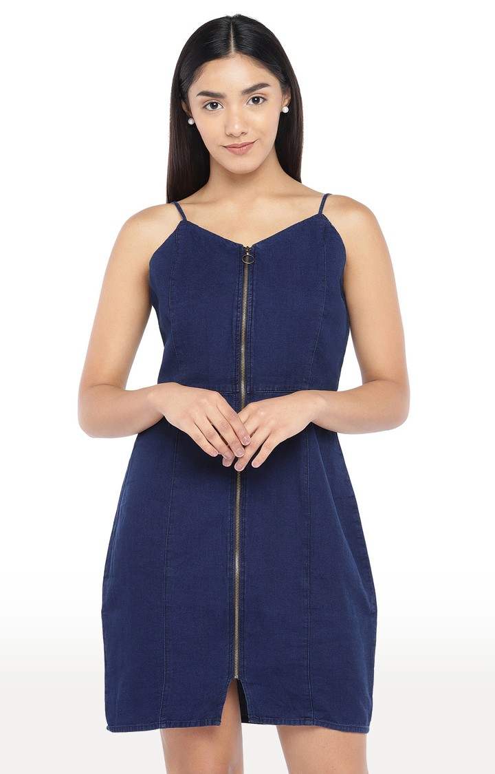 Zurich Blue Sheath Dress with Sleeves