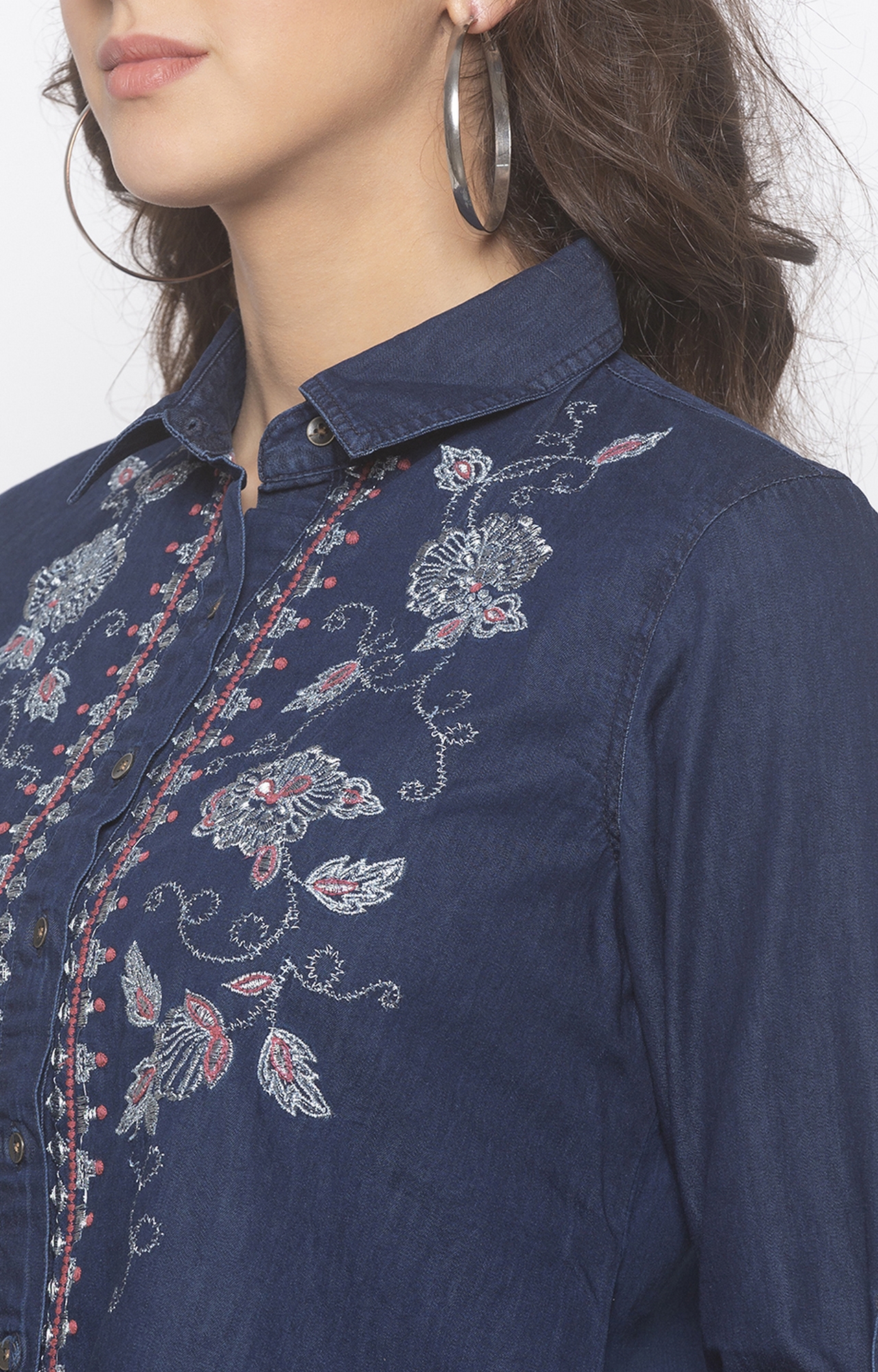 globus | Blue Embroidered Blouson Top 4