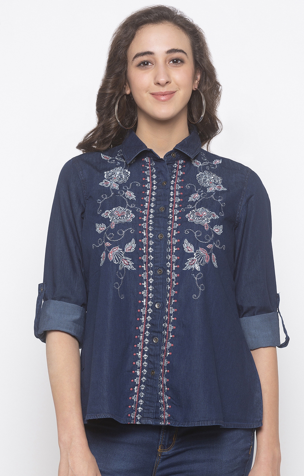 globus | Blue Embroidered Blouson Top 0