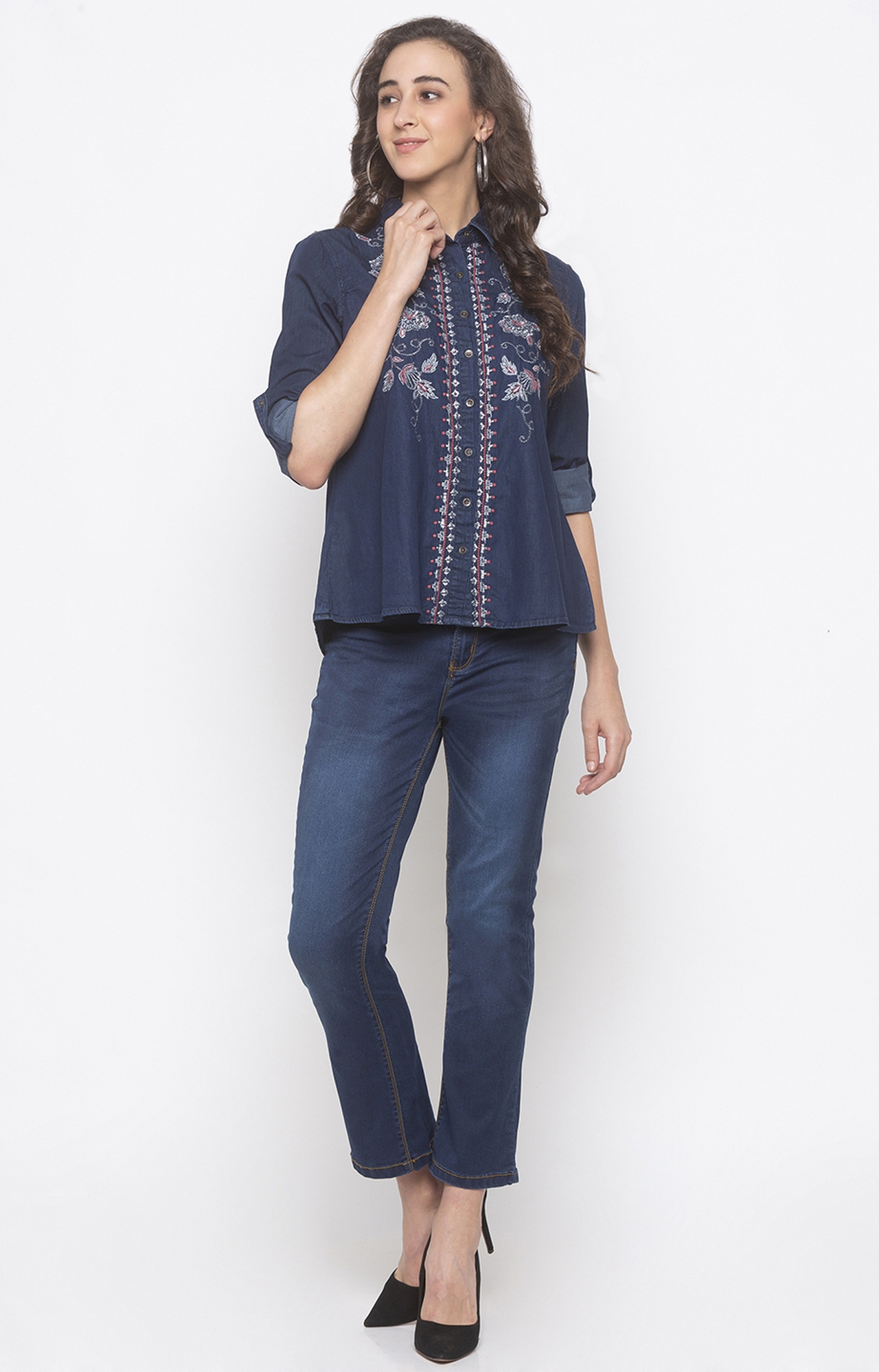 globus | Blue Embroidered Blouson Top 1