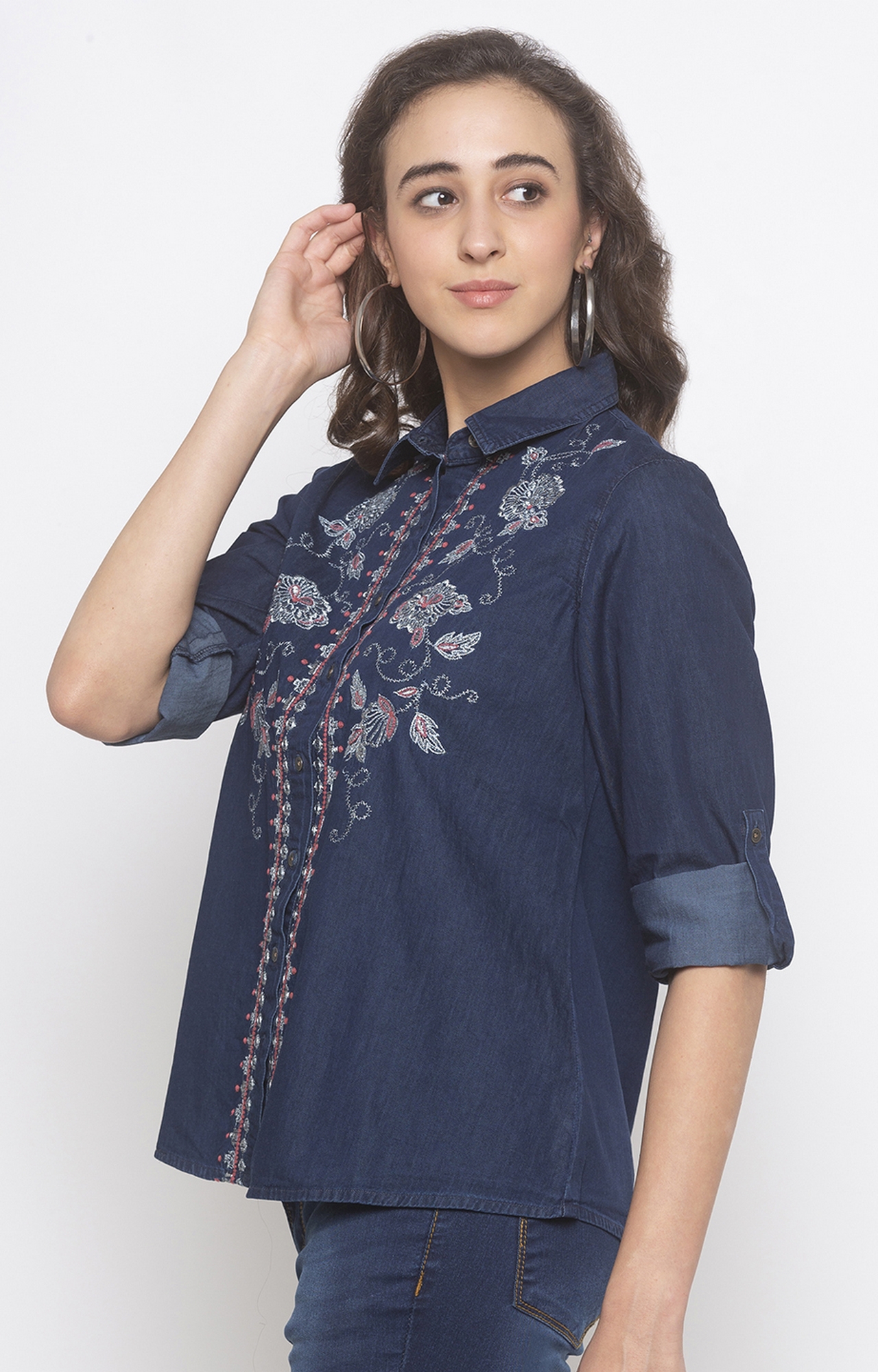globus | Blue Embroidered Blouson Top 2