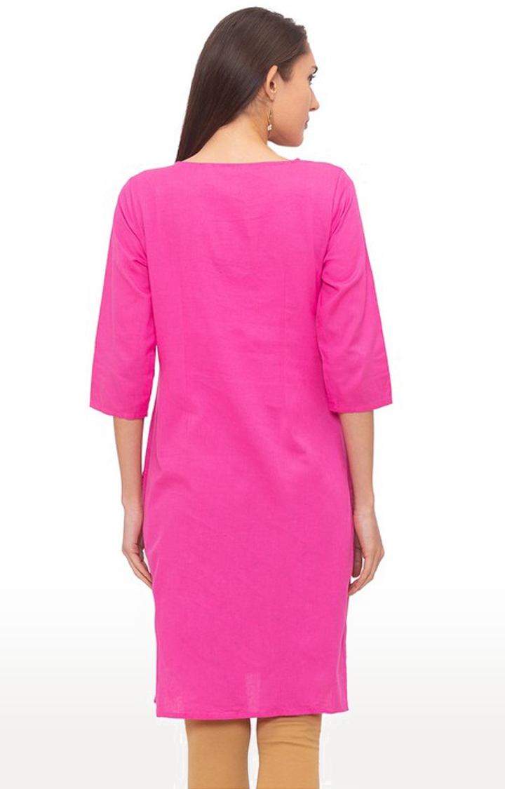 globus | Women's Pink Cotton Solid Kurtas 3