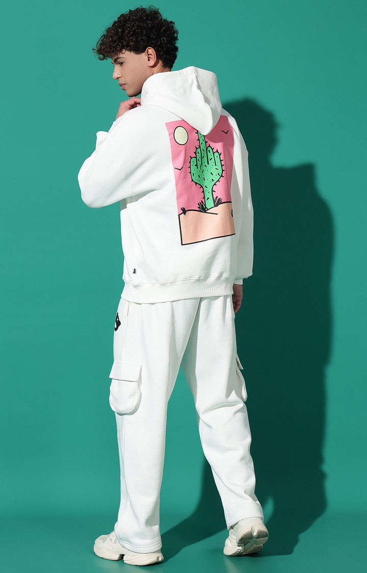 Men's Cactus Print Oversized Parrot Green Hoodie Tracksuit