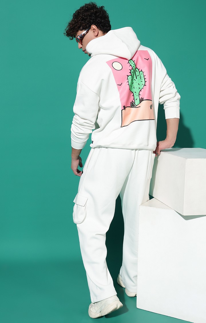 Men's Cactus Print Oversized Parrot Green Hoodie Tracksuit