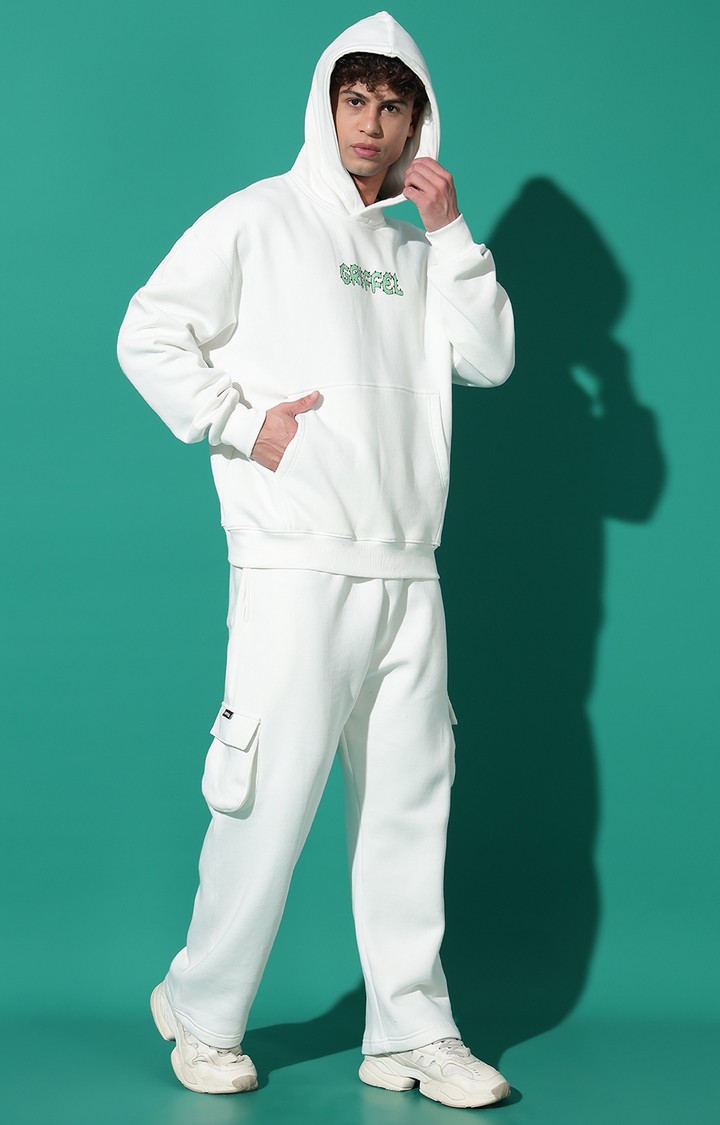 Men's Cactus Print Oversized Parrot Green Hoodie Tracksuit