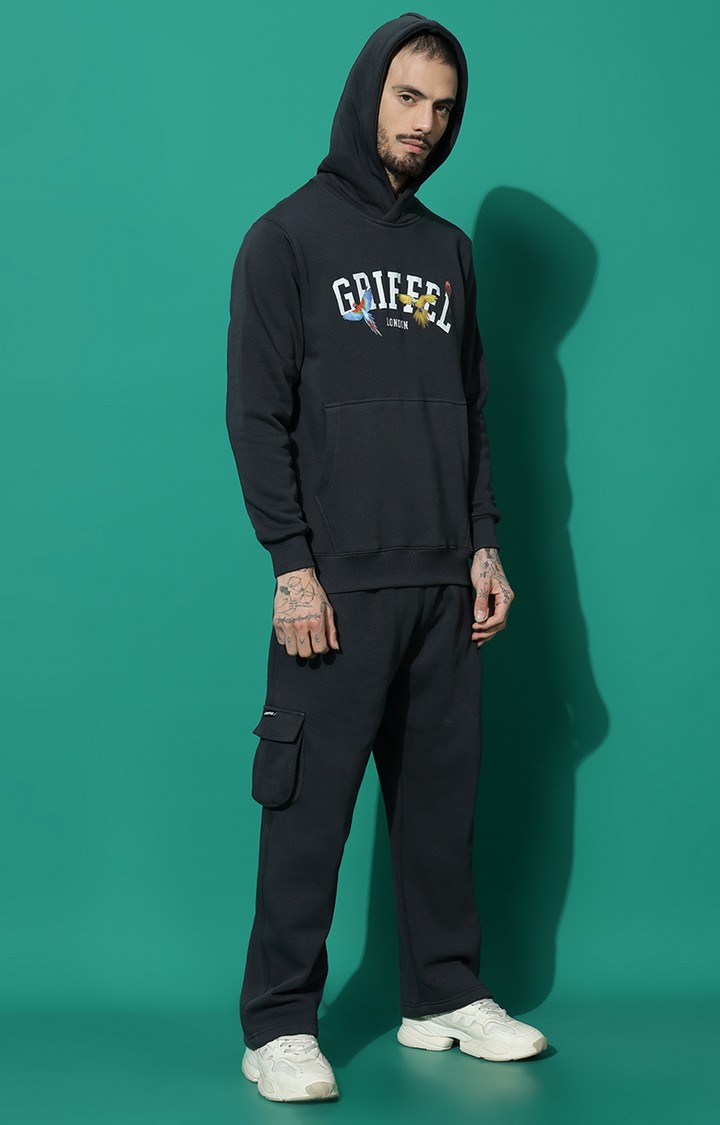 Men's Birds Print Regular Fit Charcoal Hoodie Tracksuit