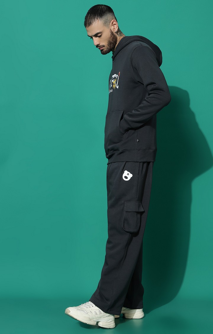 Men's Birds Print Regular Fit Charcoal Hoodie Tracksuit