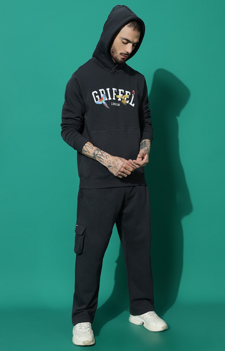 Men's Birds Print Regular Fit Charcoal Hoodie Tracksuit