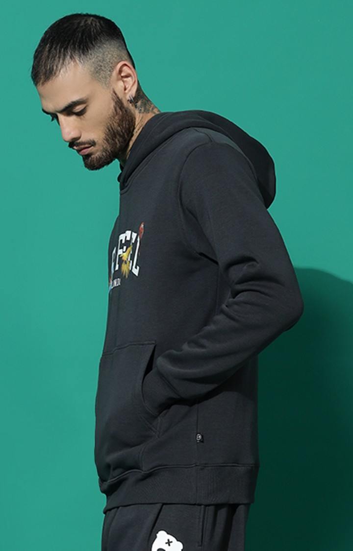 Men's Birds Print Regular Fit Charcoal Hoodie
