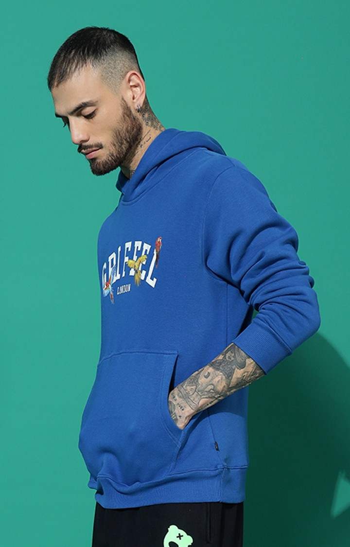 Men's Birds Print Regular Fit Royal Hoodie
