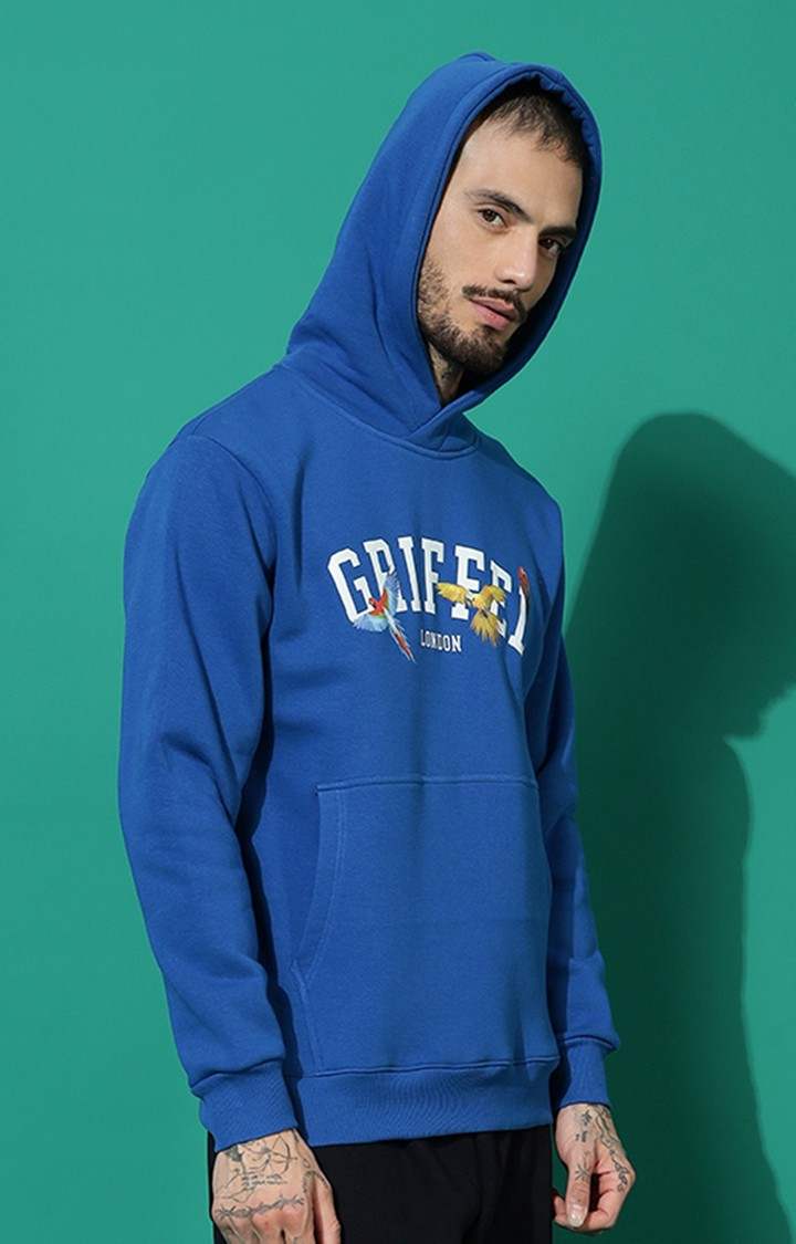 Men's Birds Print Regular Fit Royal Hoodie
