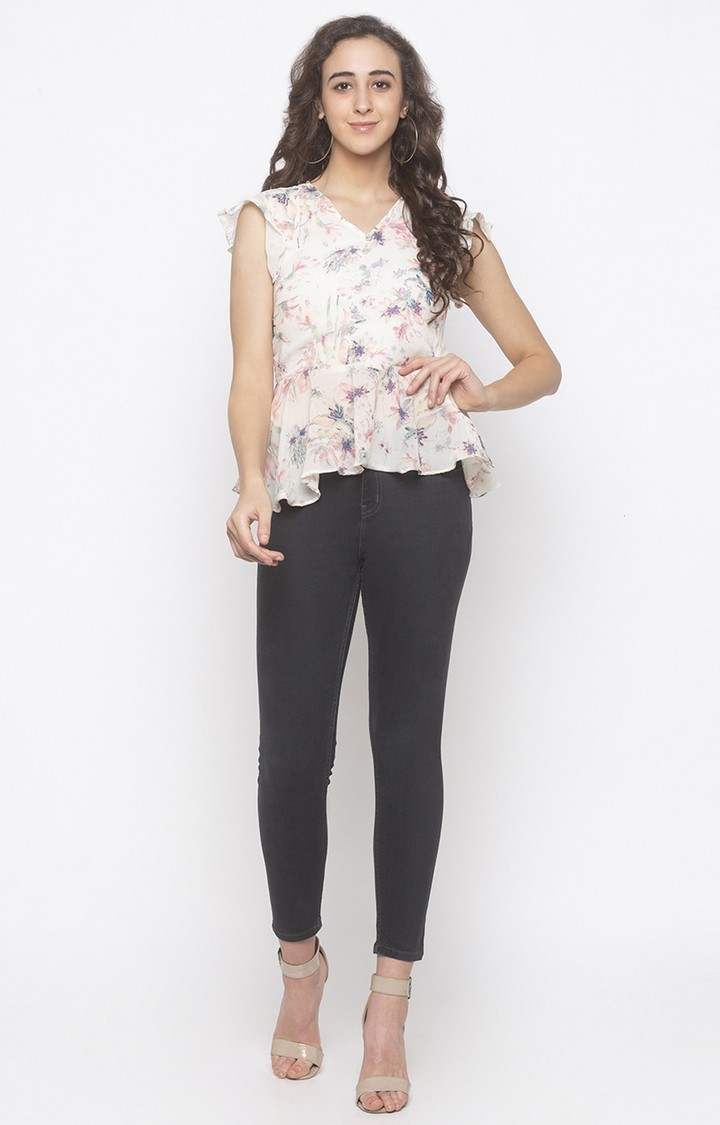 White Floral Peplum Top