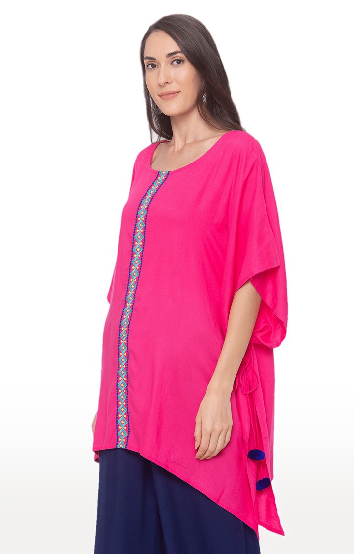 globus | Women's Pink Embroidered Asymmetric Kurti 2