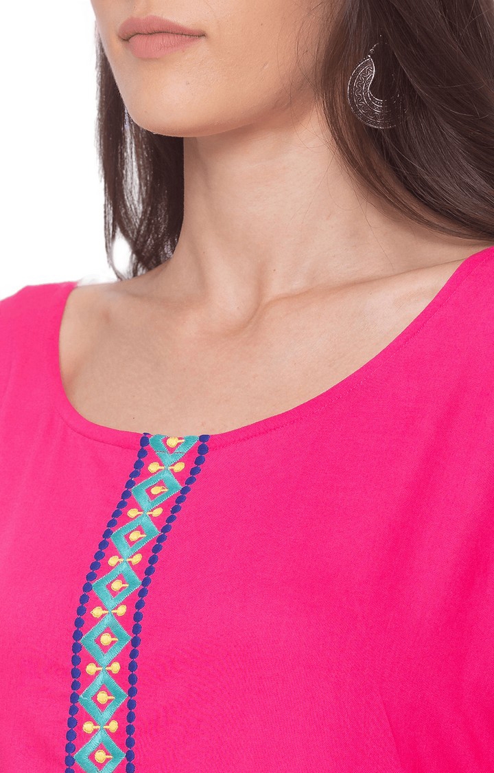 globus | Women's Pink Embroidered Asymmetric Kurti 4