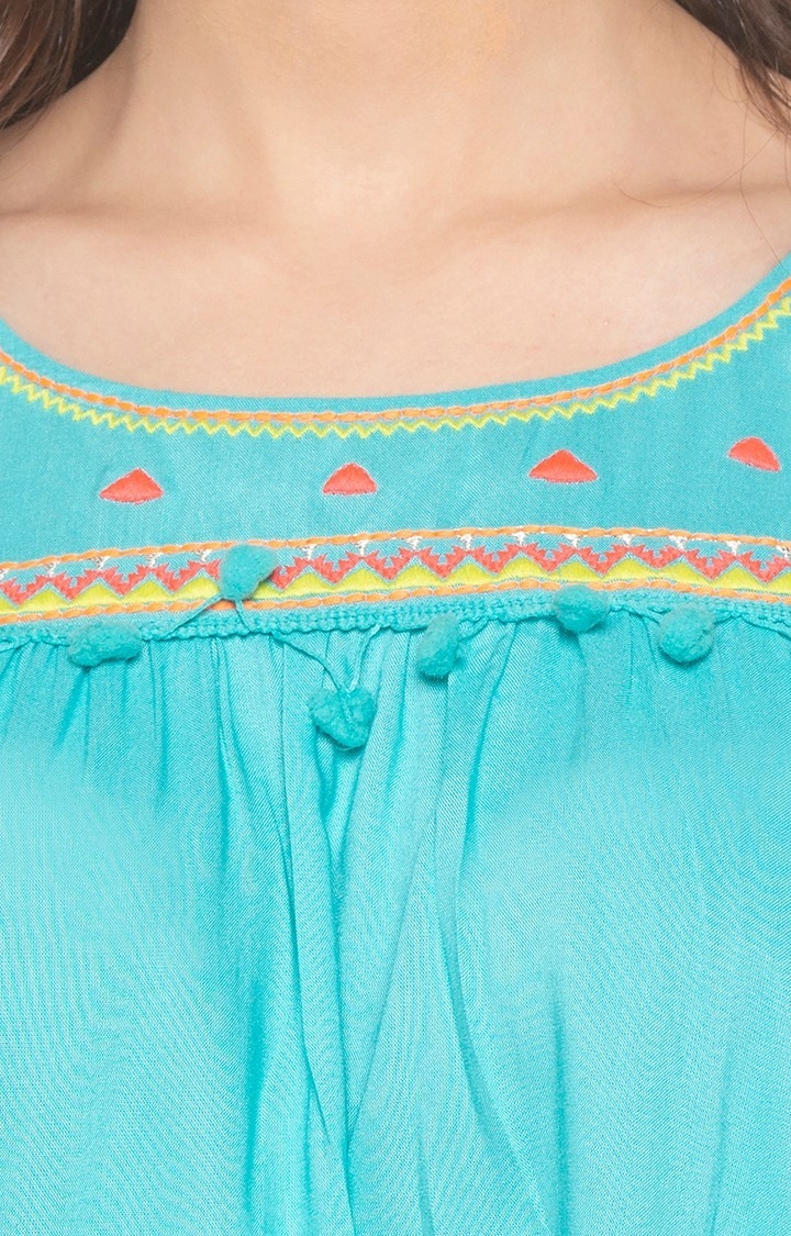 globus | Blue Embroidered Blouson Top 4