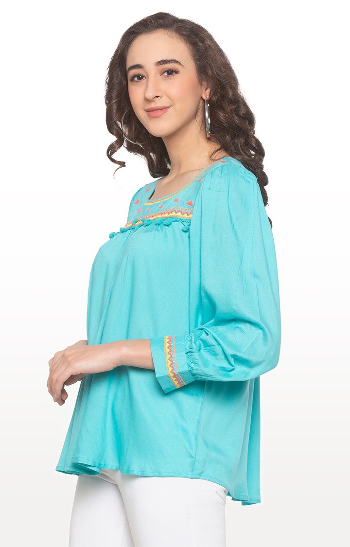 globus | Blue Embroidered Blouson Top 2