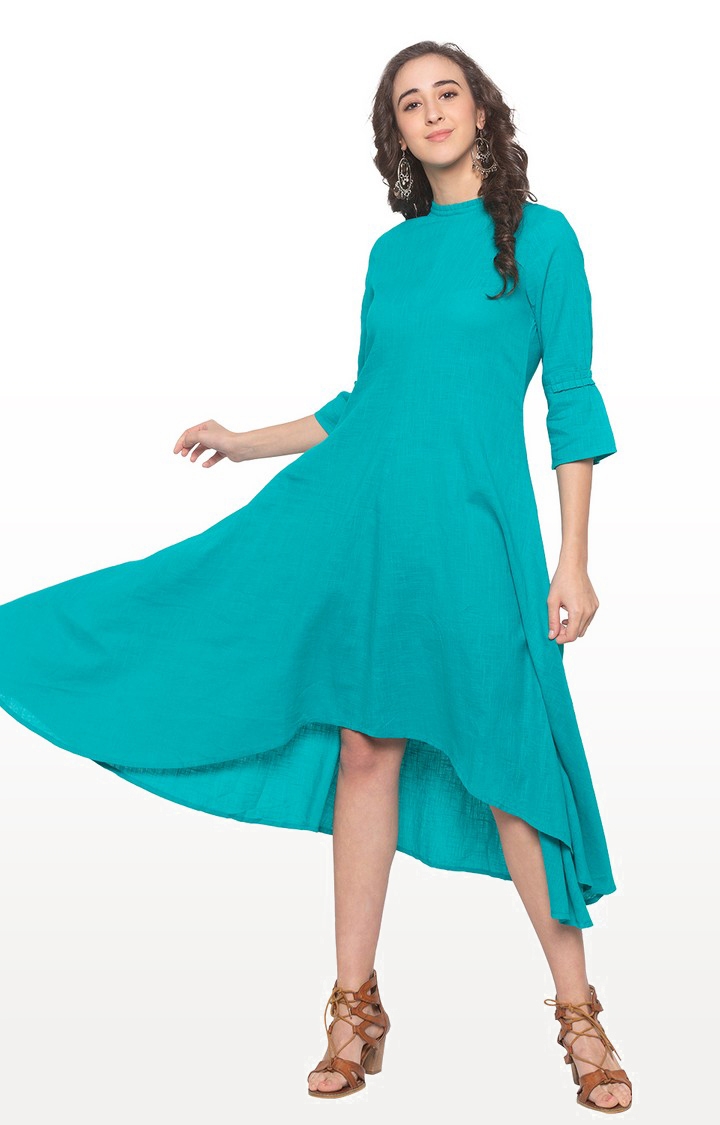 globus | Blue Solid Asymmetric Dress 0