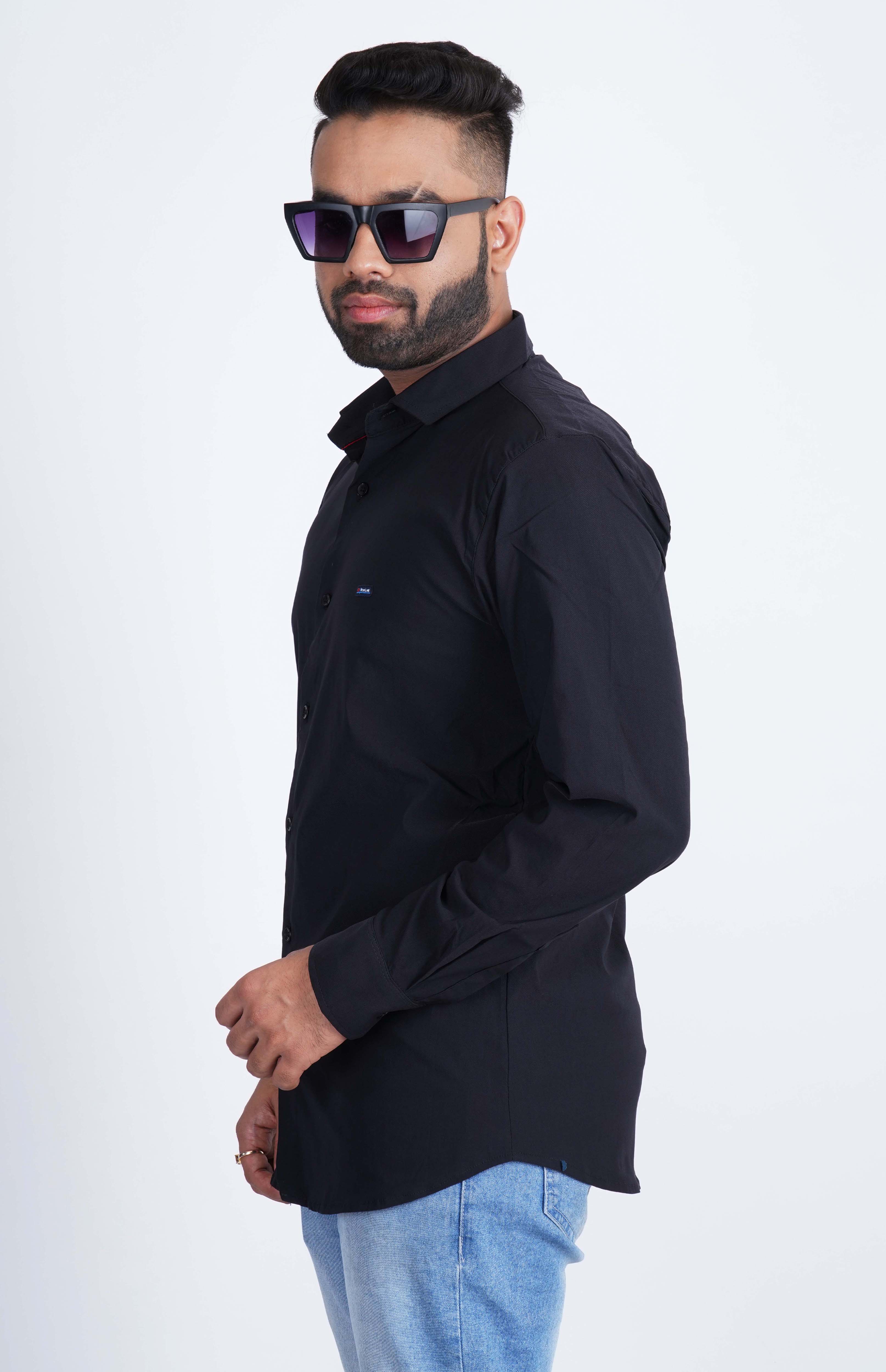 Jet Black Lycra Four way Stretchable Plain Shirt 